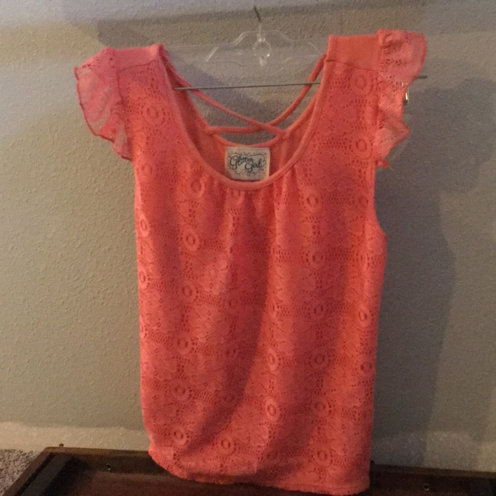 Girls coral floral lace shirt